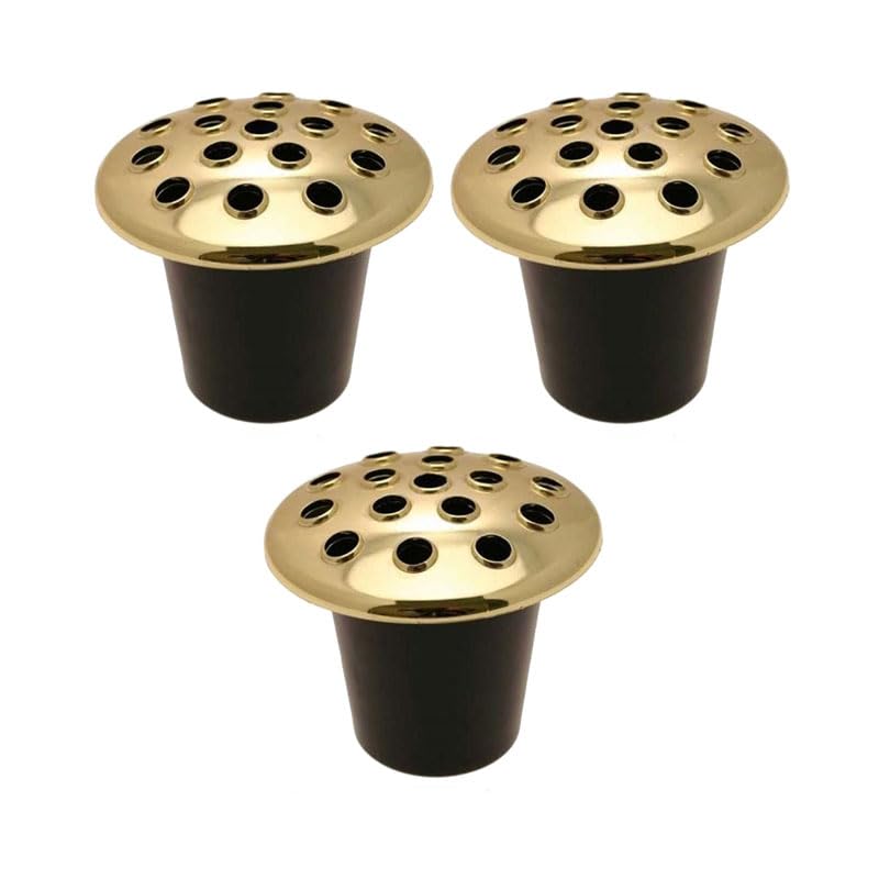 1Buy UK Black or Gold or Silver Lid Plastic Grave Vase Insert Memorial Flower Headstone Holder For Fresh & Artificial Flowers Pots (Gold Lid, 3)