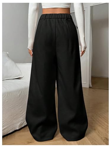 GORGLITTER Women's Elastic Solid Palazzo Pants High Waisted Wide Leg Dress Pants Business Work Casual Long Trousers3