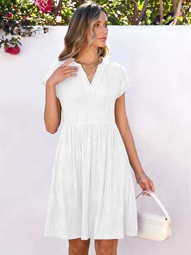 ANRABESS Womens Summer V Neck Cap Sleeve Tunic Short Dress 2025 Casual Fit Textured A-line Beach Vacation Sundress2