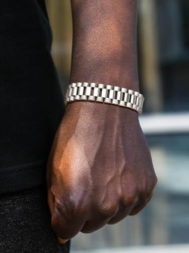 U7 Link Bracelets for Men, Cuban Link/Rope/Watch Band Solid Bracelet, Silver Black Gold Color Wrist Bracelet 3/6/9/12/15mm Width, 6.5/7.5/8.3 Inch Length, Hand Chain Jewelry for Mens Women2