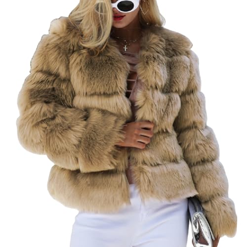 ONLYWOOD Womens Winter Essential Faux Fur Cardigan Coat Lapel Collar Fluffy Jackets Long Sleeve Fashion Warm Fuzzy Outerwears