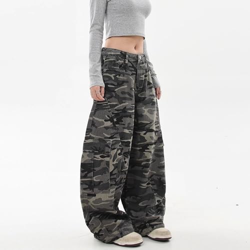 Womens Baggy Camo Cargo Jeans Y2K Low Rise Wide Leg Barrel Jeans Multi-Pockets Boyfriend Vintage Denim Pants Streetwear3