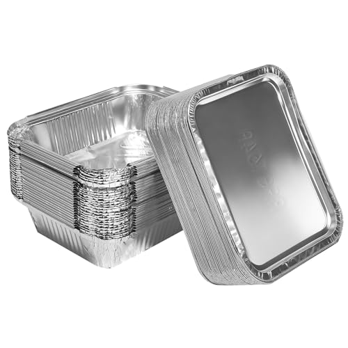 LINLINOI 30 Stück Grill Aluschalen 600ml | Hitzebeständig & Wiederverwendbar Alu Tropfschalen mit Deckel für Backen Braten