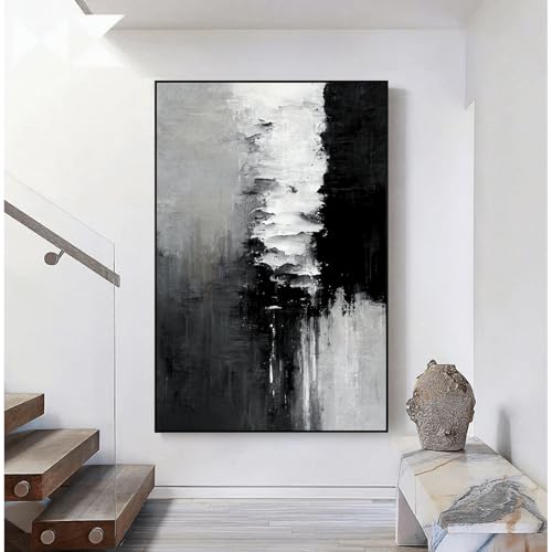 Decoración de pared grande abstracta en blanco y negro, obra de arte enmarcada, imágenes en blanco y negro para decoración de pared del hogar (40 x 90 cm/(16 x 35 pulgadas) con marco negro)