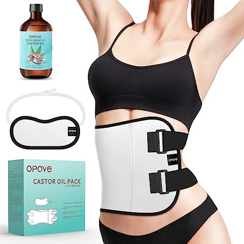 OPOVE Castor Oil Pack Wrap - 2 Pack Organic Cotton Flannel Castor Oil Packs Reusable Patch Pads Kit for Liver Detox Fibroids Thyroid Neck Stomach Adjustable Compress Wrap Machine Washable