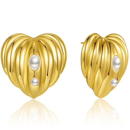 Gold Leaf Bold Stud Earrings | Pearls Textured Bold Gold