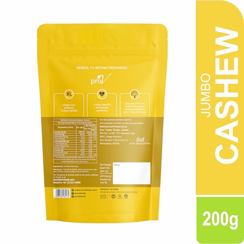 Image of ProV Cashew Nuts | Premium Whole Cashews | Kaju | Protein Rich, Heart Healthy | No Broken Pieces | 200g