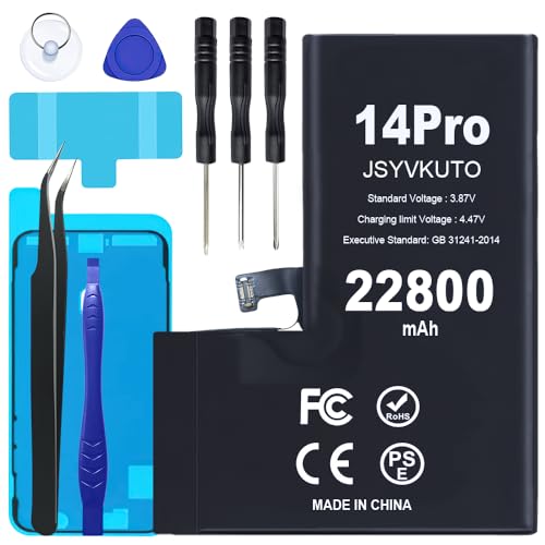 JSYVKUTO 22800mAh Battery for iPhone 14 Pro New 0 Cycle Upgraded Higher Capacity Replacement Battery for iPhone 14 Pro with Full Set Repair Tool Kit Model A2890 A2650 A2889 A2892
