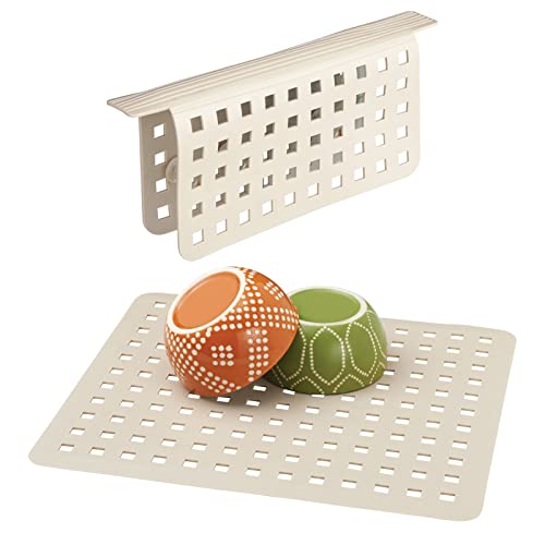 mDesign Kitchen Sink Protector Mat Pad Set, Quick Draining - Use In Sinks to Protect Surfaces and Dishes - 2 Piece Combo Set includes 1 Sink Saddle and 1 Sink Mat - Taupe