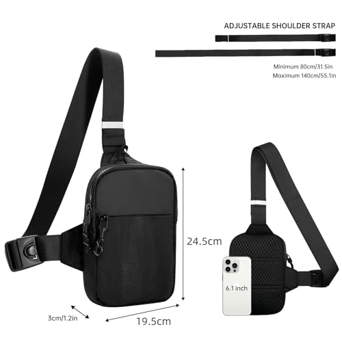 سيوسى شنطة كتف كبيرة مقاومة للماء للرجال بحزام كتف قابل للتعديل للسفر والرياضة والتخييم (مقاس L/اسود)