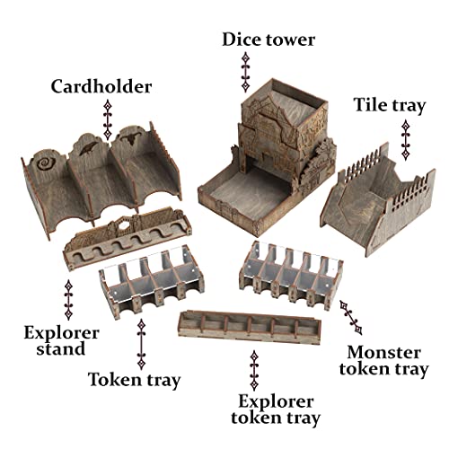 Smonex BLOR01-UPC Wooden Organizer Compatible With Betrayal At House On The Hill - Storage Organizer With Engraved Design And Amazing Dice Tower - Ideal As Board Game Accessories Or Gifts thumb #2