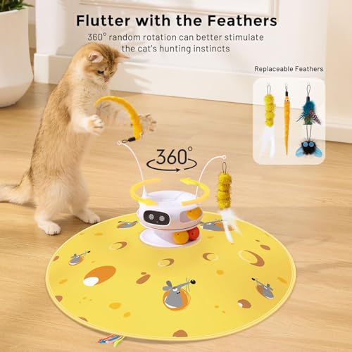 Hide and Seek Cat Toys, 5 in 1 Interactive cat Toys for Indoor Cats, Automatic Laser, Motion Activated, Fluttering Feather, Dual Track Balls and Chirping, Rechargeable Long-Lasting Battery - Image 5