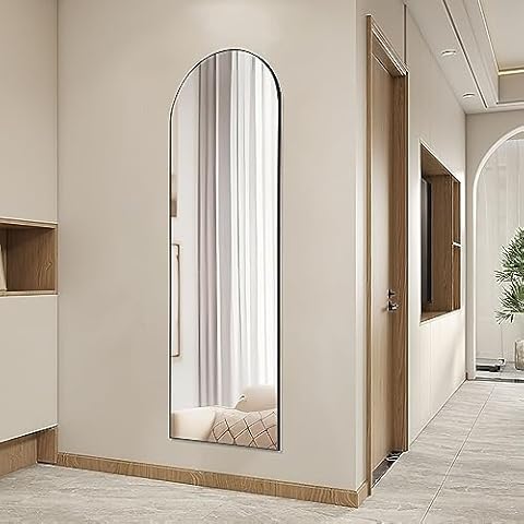 Elevon Arched Full Length Mirror 64"x21" Full Body Floor Mirror Standing Hanging or Leaning Wall, Arch Wall Mirror with Stand Aluminum Alloy Thin Frame for Bedroom Cloakroom Cover