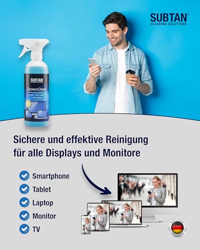 SUBTAN 500 ml ScreenClean Bildschirm- und Display-Reiniger-Spray ohne Alkohol für Smartphone, Tablet, Laptop, TV