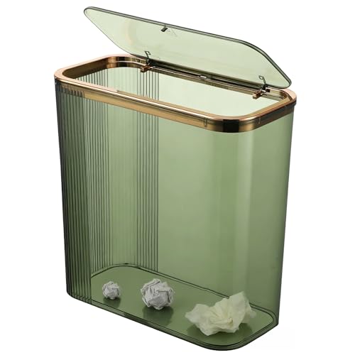 Skdqiee Transparent Bathroom Trash Can, Clear Garbage Bin with Press