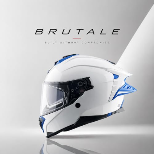 Image of Axor Brutale Corsa Helmet - Dual Spoiler | ECE 22.06, ISI & DOT Certified | Race-Ready Fit with D-Ring & UV-Protected Visor-White Blue, Size:M
