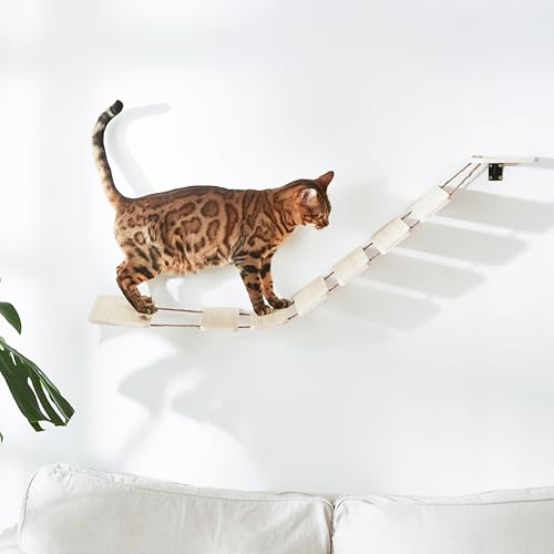 Wall-Mounted Cat Bridge & Shelf Multi-Functional Climbing Step with Natural Sisal Rope DIY Feline Highway for Kittens to Large Cats