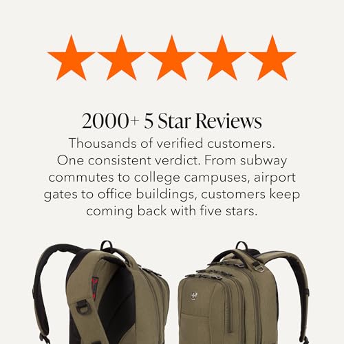 Image of SwissGear 5505 Cecil 16 inch Laptop Backpack Olive - Daily Laptop Bag with Gear Attachment Options - Multiple Organizer Pockets & Padded Shoulder Straps