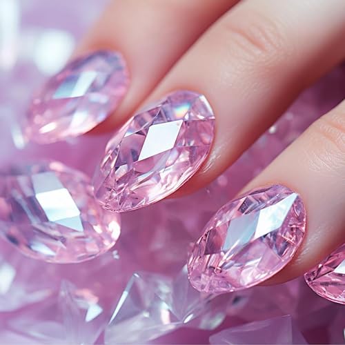 Almond Crystal Gradient Artificial Nails - Press On, Medium, Fashion Charm, Full Cover, Glossy, Reusable, Coffin Nails - Glue On for Women