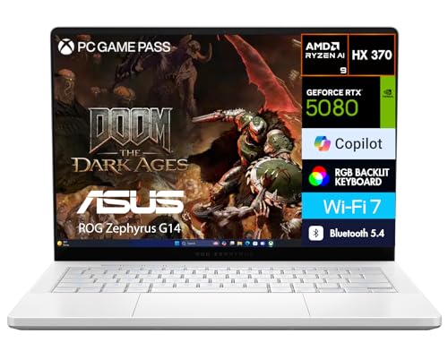 Image of ASUS ROG Zephyrus G14 AI Gaming Laptop 14.0 inch 2.8K OLED (2880x1800) (AMD Ryzen AI 9 HX 370, GeForce RTX 5080 16GB, 32GB LPDDR5X, 8TB PCIe SSD, Bluetooth 5.4, Webcam, RGB KBWin 11 Pro)