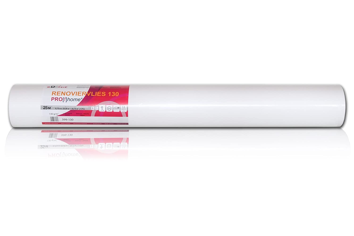 Profhome Renoviervlies 130 g Öko Malervlies glattes Vlies rissüberbrückende Vliestapete umweltbewusst nachhaltig umweltschonend weiß 1 Karton 4 Rollen 75 qm FSC® MIX Nr. TSUD-COC-001718-KR