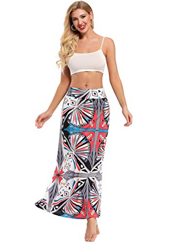 Yinggeli Women's Bohemian Print Long Maxi Skirt (Large, A-Flower) #TOP2