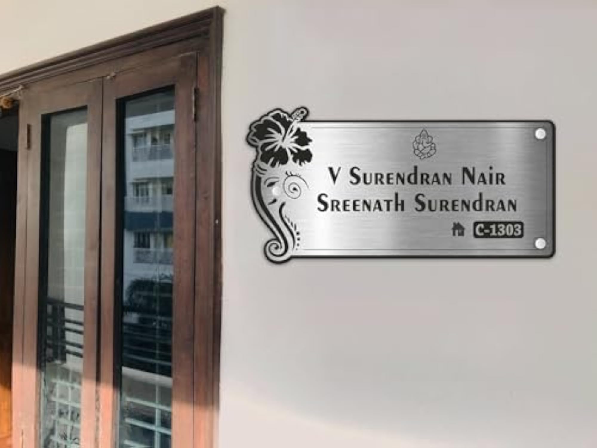 Personalized Ganeshji Design Wooden Name Plate