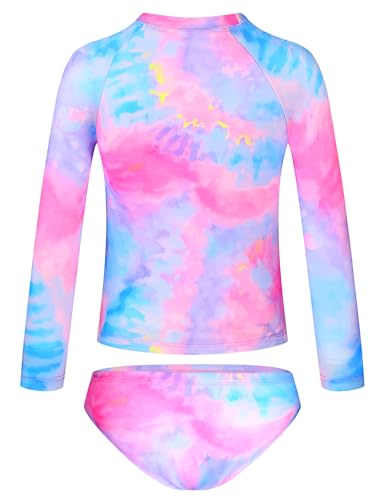 Image of TENVDA Girls Swimsuit Long Sleeve Rash Guard Sets UPF 50+ Two Piece Bathing Suits Size 3-12 Years