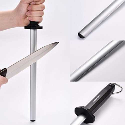 SMTENG Diamond Knife Sharpening SteelLightweight & Durable Oval Household Kitchen Knife Sharpening Rod or StickProfessional Chef Honing RodHome Premium Kitchen Knife Sharpener Rod,12 inch