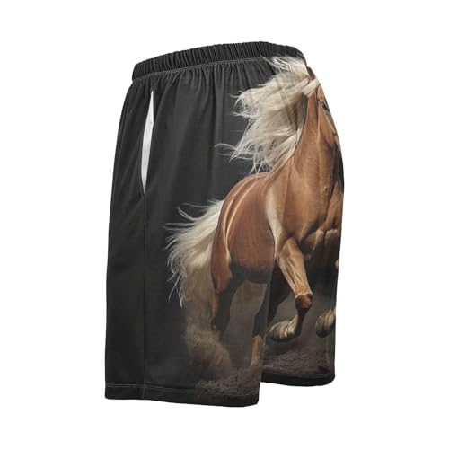 Brown Horse Black Pajama Shorts for Men Lounge Pants Sleep Lounge Short Mens Pajama Bottoms with Pockets, S-XXL3