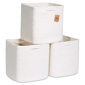 NaturalCozy Storage Cubes 11 Inch Cotton Rope Woven Baskets for Organizing, 3-Pack | Cube Storage Bin | Square Storage Baskets for Shelves Organizer, Classroom, Kids Toy Bins, Closet, Baby Nursery