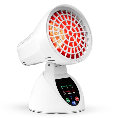 Relhafethy Infrared Lamp, 150W High Power Red Light Lamp, Adjustable Angle Infrared Light with Tip-Over Protection, 30/45/60 Mins Timer, 3 Temperature Adjustment Red Lights for Home/Office Use