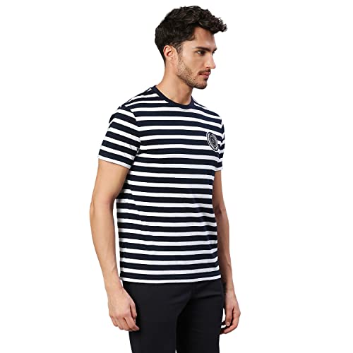 Image of Dennis Lingo Men's Regular Fit Pure Cotton Striped Half Sleeves Casual T-Shirt