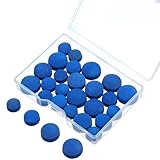 XLIUAX 32Pcs Billiard Pool Cue Tips, 13/12/10/9mm Blue Leather Pool Stick Replacement Tips with Storage Box for Pools Cues Snooker