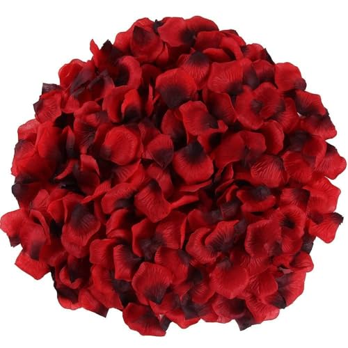 Image of SATYAM KRAFT 300 Pcs Artificial Rose Petals for Home Decor, Table, Bedroom, Party,Bridal Shower, Candle Night Dinner, Festival, Events, Wedding, Christmas, Valentine's Day Decoration (Black & Red)