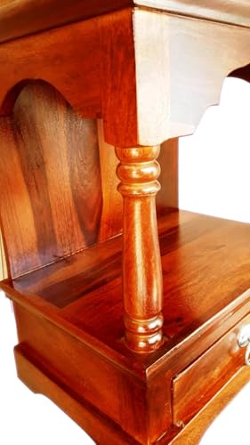 Image of Sheesham Wood Temple with with 1 Drawer Storage for Puja Ghar Wooden Mandir for Home (Natural Finish)