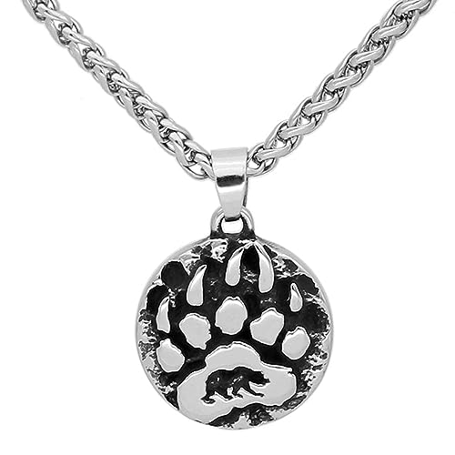 Bear Paw Necklace Bear Paw Print Necklace for Men, Stainless Steel Bear Paw Pendant Necklace, Vintage Viking Necklace for Men, Viking Jewelry Gifts for Men