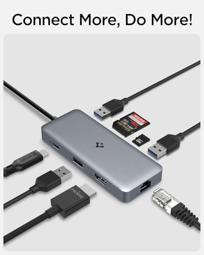 Image of Spigen ArcDock 8-in-1 Type-C Hub with Multi Port (100W PD 3.0 4K 30Hz HDMI, 5Gbps USB-C, 2 x USB-A, Ethernet, microSD /SD Card Reader for MacBook Neo /Air /Pro and Laptops) - Dark Silver
