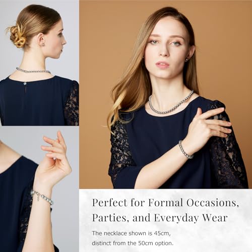 [aniva・organic] Pearl Necklace Set for Women with Necklace, Bracelet, and Stud Earrings [Beautiful Radiance Like Akoya and Freshwater Pearls] [Top Tier Shell Pearls Jewelry Set] [Magnetic Clasp] [Hypoallergenic] [Wedding Bride] Made in Japan 7.5-7.8mm, 45cm, White, Gray, Black4