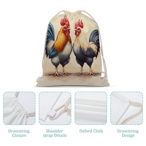 Drawstring Backpack Foldable Draw String Bags Rooster And Hen Sackpack Sports Gym Bag for Shopping Yoga4
