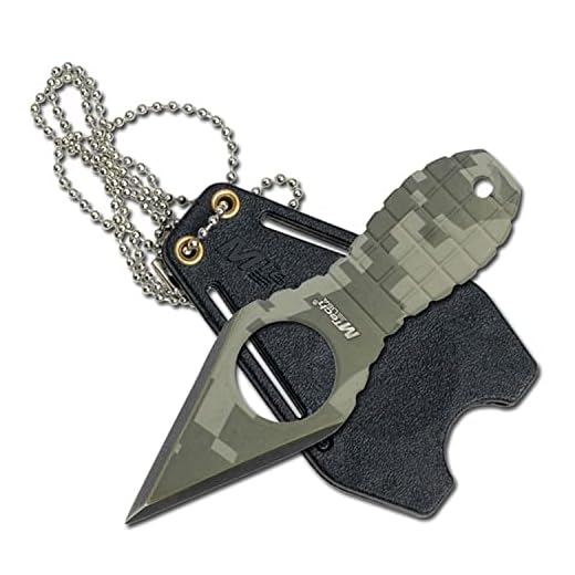 MTech USA – Fixed Blade Knife – Neck Knife – Green Camo Coated Blade and Handle, Full Tang, Nylon Fiber Sheath w/ Pocket Clip/ Chain - Hunting, Camping, Survival, Tactical, EDC – MT-588DG