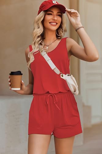 Image of ADOME Rompers for Women Summer Sleeveless Scoop Neck Tank Top Casual Short Jumpsuit Rompers with Pockets