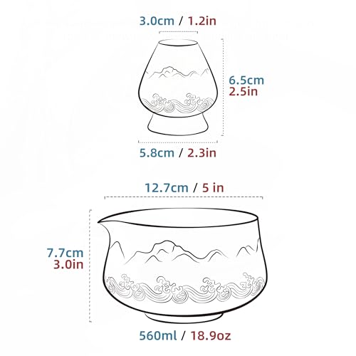 TEANAGOO Matcha Schale mit Ausgießer,2-Pcs Fuji Design Keramik Schale und Schneebesen Halter(chawan)… – Ansicht 7