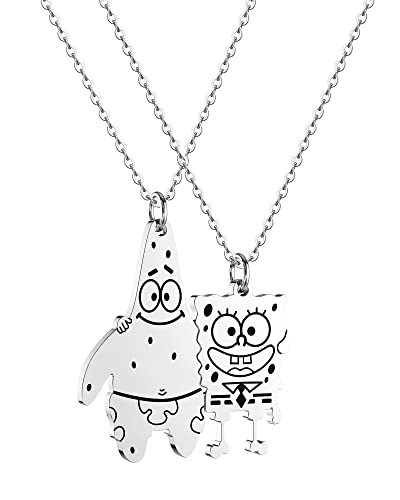Hofoya A Pair Spongebob And Patrick Star Necklace,Sisters Necklace Set 2,Best Friend Pendant Of 2 Bff Friendship Cute Funny Cartoon Pendant Necklace Set Christmas Birthday Valentine's Day Gift For Couples Sisters Best Friends. #TOP11