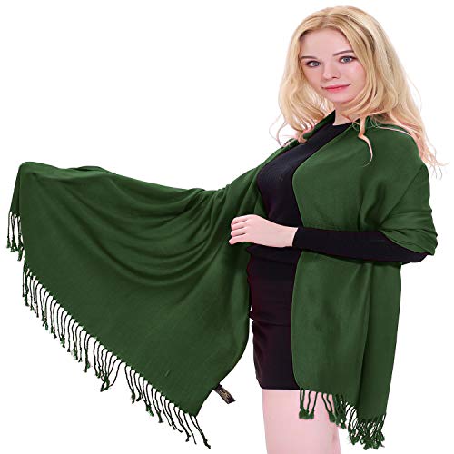 CJ Apparel Dark Green Emerald Green Solid Color Tassels Design Nepalese Shawl Scarf Wrap Stole Throw Head Wrap Pashmina Hand Made in Nepal New