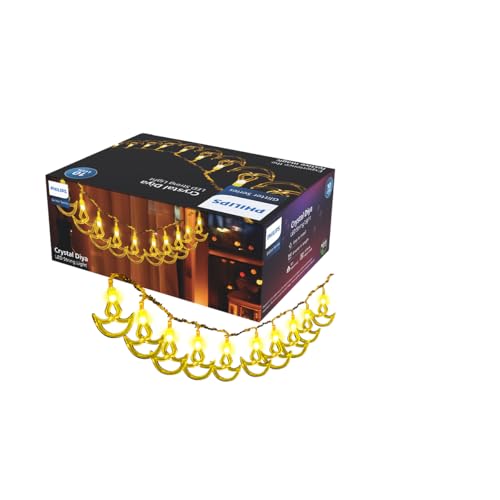PHILIPS 4M 10 LED Crystal Diya String Light | Decorative Ladi Light for Diwali, Wedding, Festival, Party, Wall & Window Decoration | Warm White, Pack 
