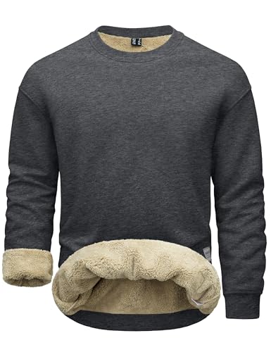 MAGCOMSEN Mens Sherpa Fleece Lined Sweatshirts Winter Thermal for Men Basic Warm Fuzzy Soft Crewneck Cozy Pullover