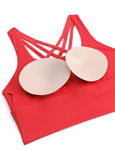 Crz Yoga Strappy Longline Sports Bras For Women - Wirefree Padded Criss Cross Yoga Bras Cropped Tank Tops Crimson Large #TOP4