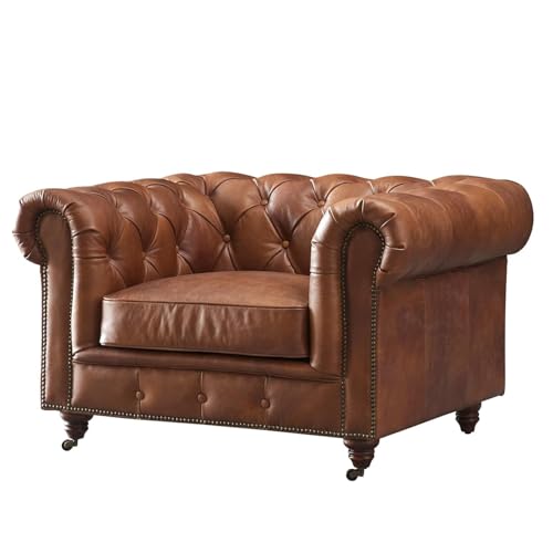 Image of UMAR ARTS Luxury Chesterfield Leatherate Sofa Set, Tufted Genuine Leatherate, Classic Living Room Furniture (1 Seater Sofa)