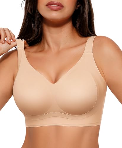 SHAPELLX Wireless Full Coverage Comfort Bra No Underwire Supportive Seamless Bras for Older Women Push Up (Beige X-Large)